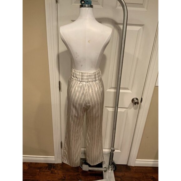 Maggie Marilyn Off white Silk Somewhere Striped Drawstring Pants $577 Size 6 - Picture 7 of 8